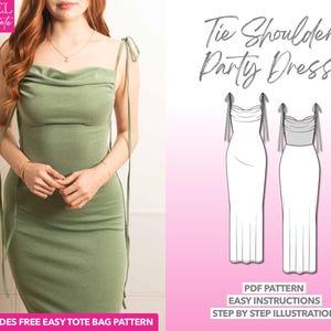 Mermaid Maxi Party Dress Sewing Pattern: Tie Shoulder Backless Gown (PDF Pattern XS-XXXL)
