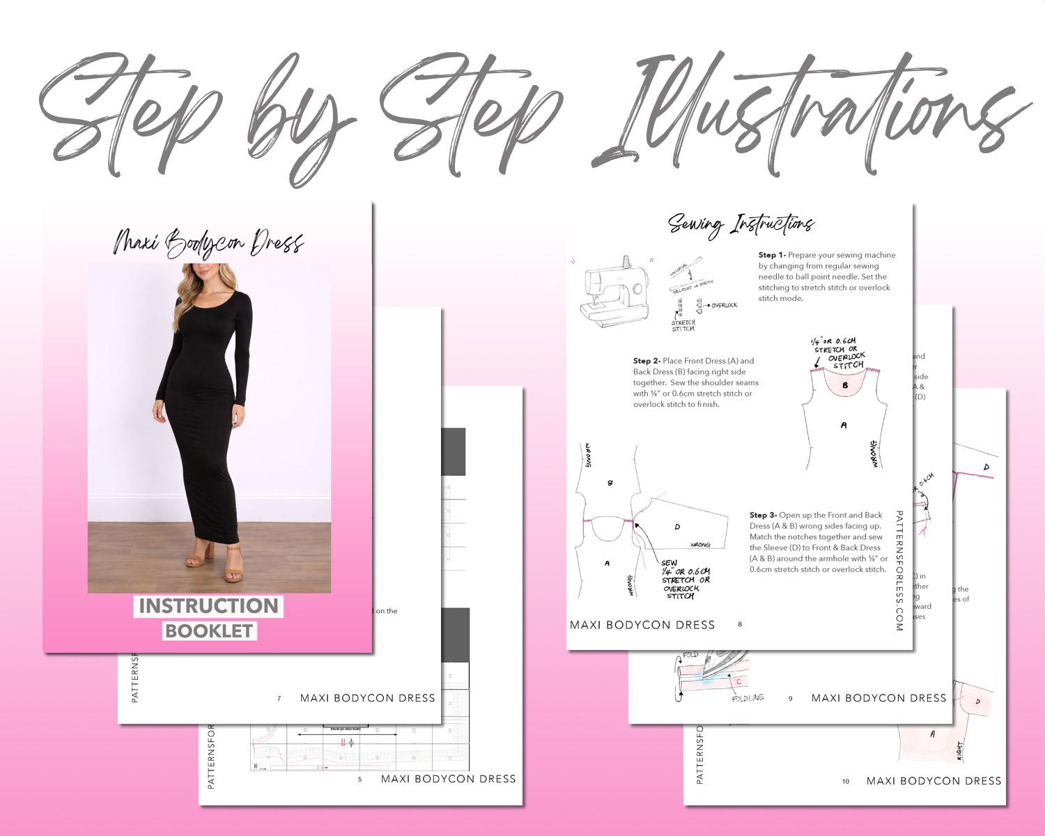 sewing pattern for bodycon dress Bodycon Maxi Dress PDF Sewing Pattern, Stretch Evening Gown (digital  Download)