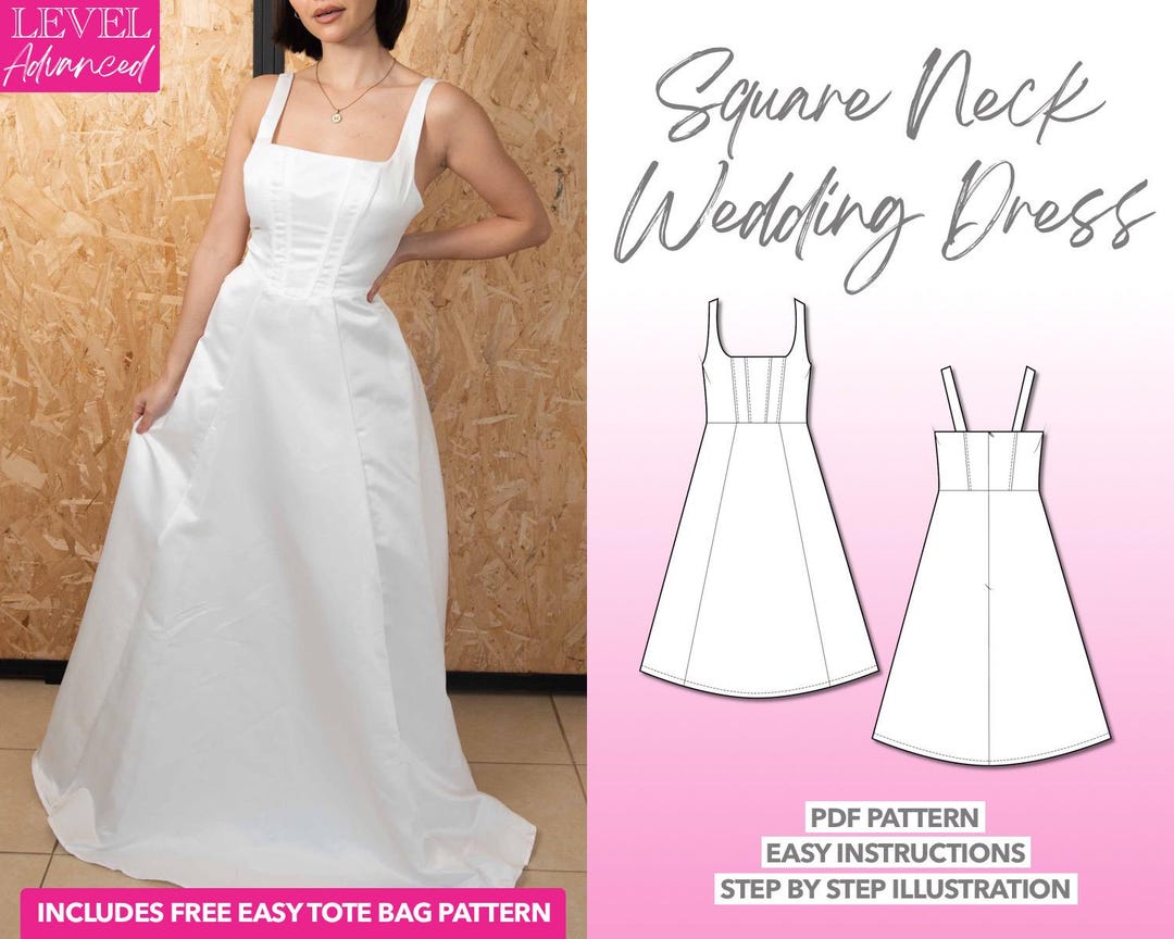 Wedding Dress Sewing Pattern Square Neck Dress PDF Pattern Women Dress ...