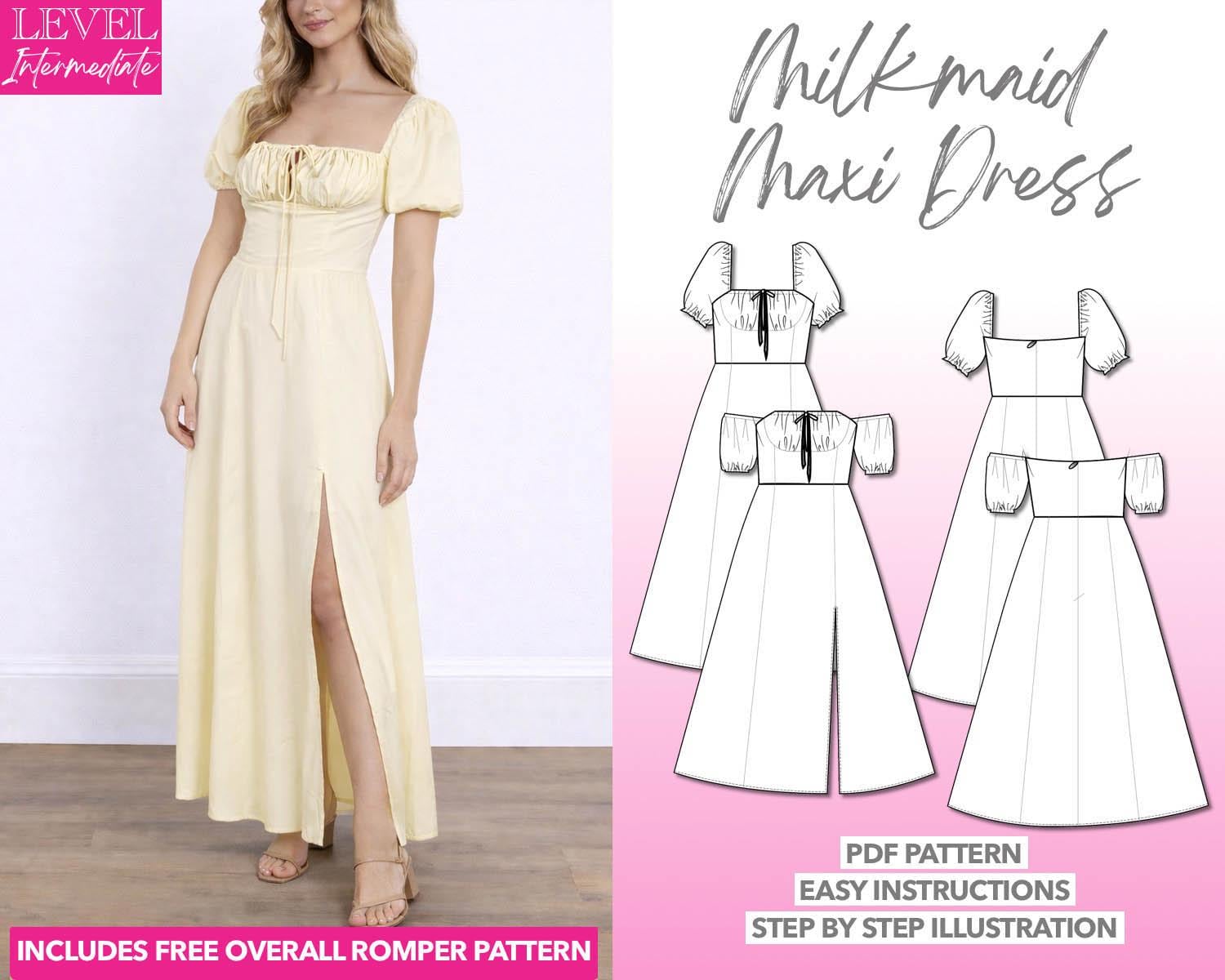 Milkmaid Maxi Dress Sewing Pattern: XS-XXXL (PDF Download) Bonus Romper Pattern - Etsy Milkmaid Maxi Dress Sewing Pattern: XS-XXXL (PDF Download) Bonus Romper Pattern - Etsy