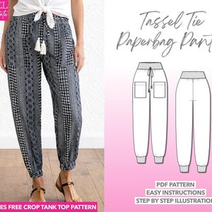 Paperbag Pants Sewing Pattern Tassel Tie Pants Pattern Easy Hippie Pants Pattern Cuffed Trousers Hipster Trousers Slouchy Pants Baggy Pants