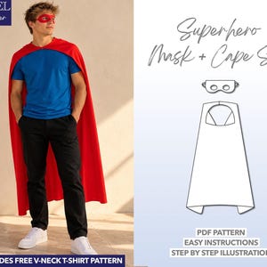 Superhero Mask and Cape Sewing Pattern Costume Pattern Halloween Sewing Pattern Cape PDF Pattern Eye Mask Sewing Pattern Eye Cover Pattern