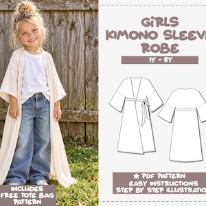 Girls' Kimono Sleeve Robe Sewing Pattern, 1Y-8Y, Beginner Pattern, Summer Jacket, Kids Robe Pattern, Quick Sewing Project, Easy PDF Pattern