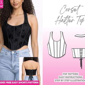Corset Sewing Pattern Halter Top PDF Pattern Women Corset Pattern Crop Top Pattern Bustier Pattern Girdle Top Pattern Corselet Top Brassiere