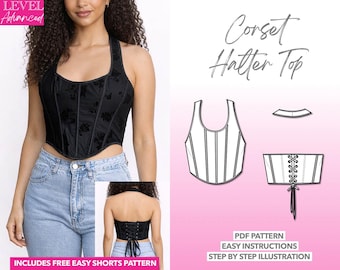 Corset Sewing Pattern Halter Top PDF Pattern Women Corset Pattern Crop Top Pattern Bustier Pattern Girdle Top Pattern Corselet Top Brassiere