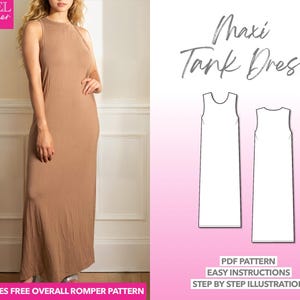Tank Maxi Dress Sewing Pattern Round Neck Dress Pattern Easy Sewing Pattern Knit Dress Pattern Summer Dress Sewing Pattern Women PDF Pattern