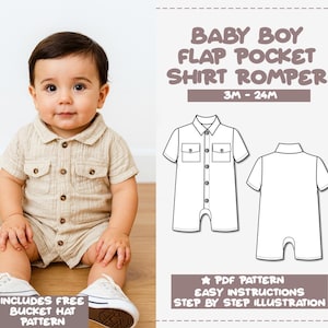 Baby Boy Flap Pocket Shirt Romper Sewing Pattern (PDF Pattern)