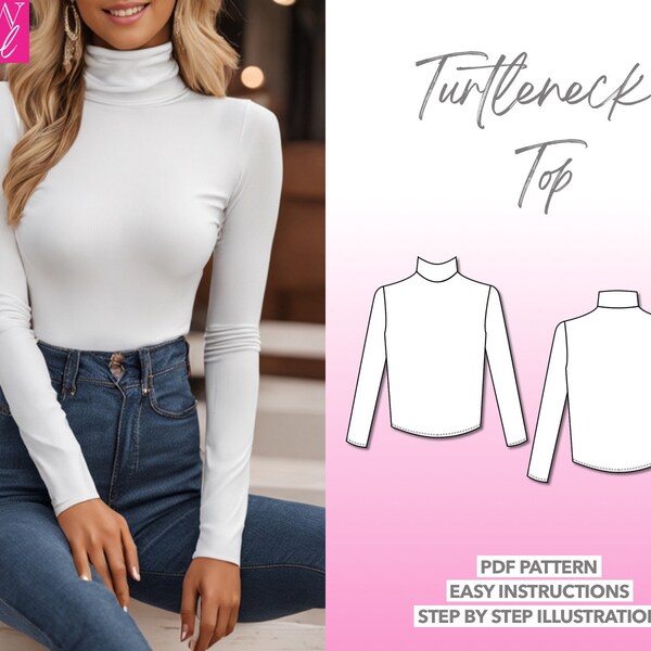 Turtleneck Top Sewing Pattern Top Pattern Long Sleeve Top Sewing Pattern Women’s Pattern Knit Top PDF Sewing Pattern