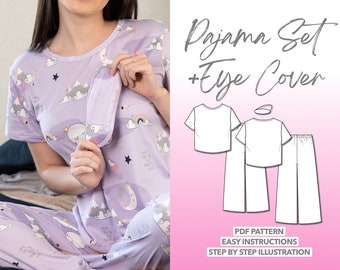 Pajama Set Sewing Pattern Sleepwear Pattern PJ Sewing Pattern Eye Cover Pattern Pajama Pants Sewing Pattern Loungewear PDF Pattern