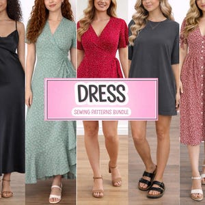 Pacchetto di modelli di abiti da cucito: abito avvolgente, maxi, mini, midi, sottoveste (PDF)