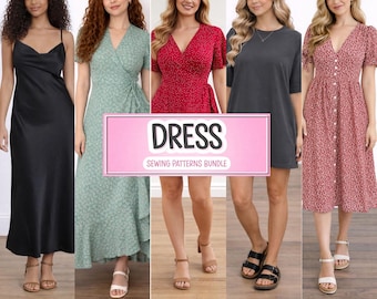 Dress Sewing Pattern Bundle: Wrap, Maxi, Mini, Midi, Slip Dress (PDF)
