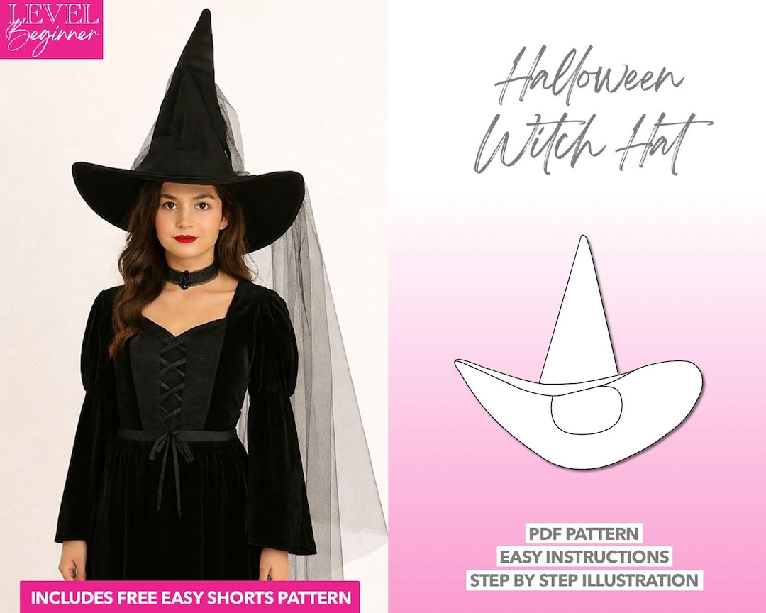 Witch Hat Sewing Pattern (size S-L) - Halloween Costume (PDF Pattern ...