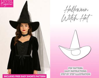 Witch Hat Sewing Pattern (Size S-L) - Halloween Costume (PDF Pattern)