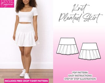 Pleated Drop Waist Mini Skirt Sewing Pattern (PDF Download XS-XXXL)