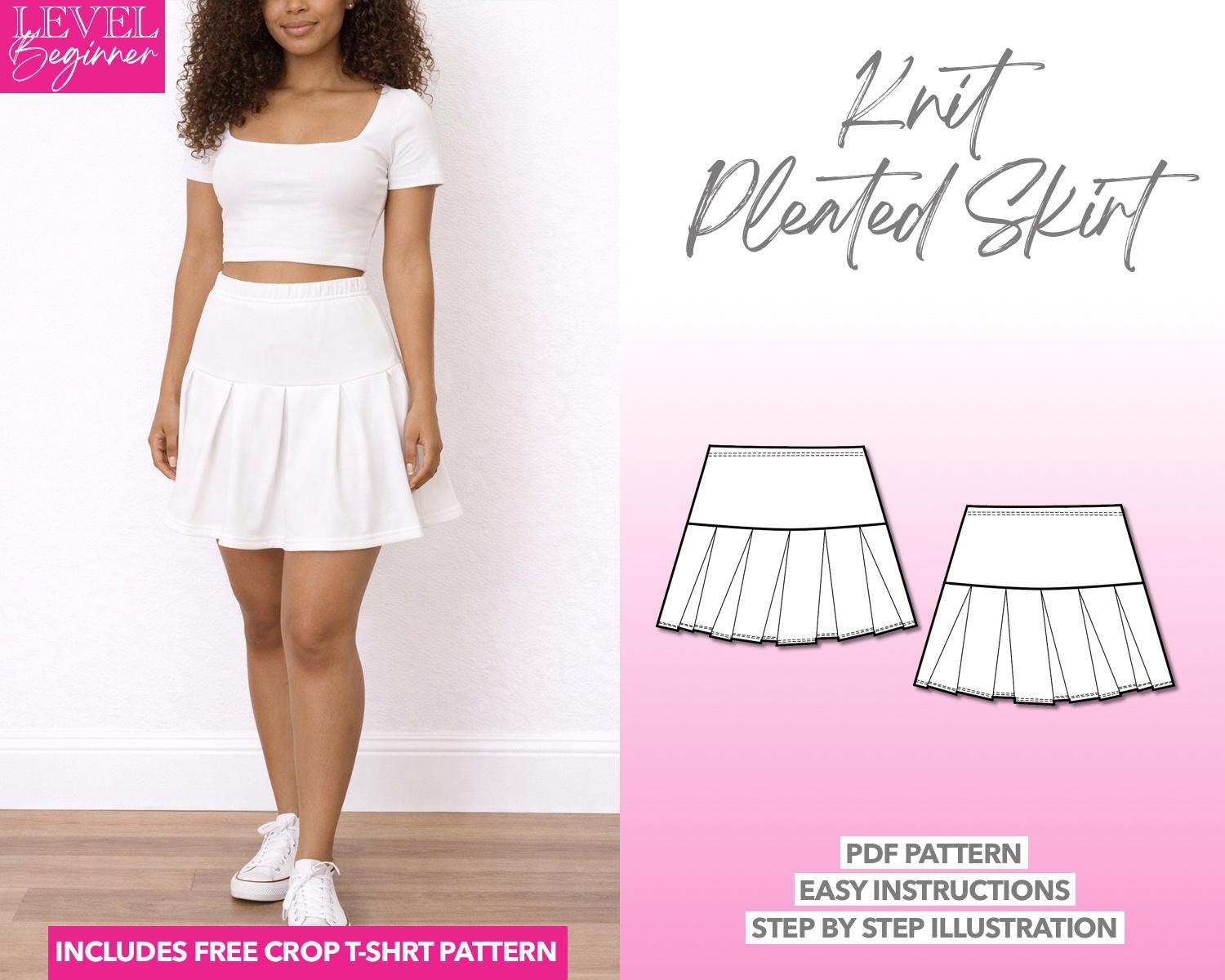 Pleated Drop Waist Mini Skirt Sewing Pattern (PDF Download XS-XXXL