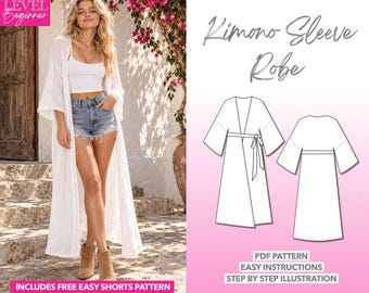 Easy Robe Sewing Pattern Kimono Sleeve Robe Pattern Women Sewing Pattern Maxi Robe PDF Pattern Kimono Jacket Sewing Pattern Summer Robe