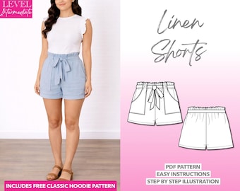 Belted Patch Pocket Shorts Sewing Pattern (PDF Download XS-XXXL)
