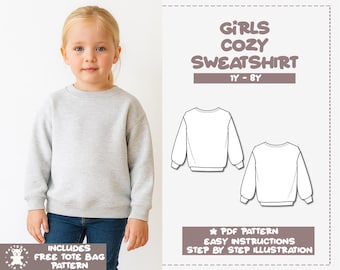 Girls Sweatshirt Sewing Pattern Beginner PDF Sweater Easy Kids Sewing Pattern Girls Pullover Drop Shoulder Sweatshirt Oversized Top Pattern