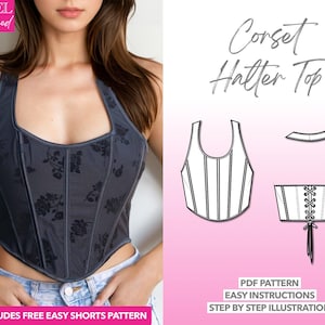 Patron de couture corset Top dos nu PDF Patron de couture femme Patron de haut court Patron PDF bustier Patron de haut Patron de couture haut corset
