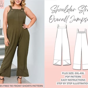 Plus Size Schnittmuster 0XL-4XL Schulter Gurt Tasche Overall Overall PDF Pattern Playsuit Schnittmuster Frauen Jumpsuit Schnittmuster Plus Size