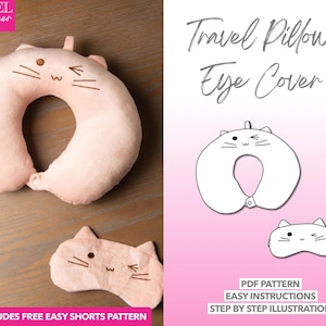 Patrón de costura de almohada de viaje Accesorios Patrón PDF Patrón de costura de funda para ojos Patrón de almohada portátil para viajes Patrón de cojín para el cuello Patrón fácil