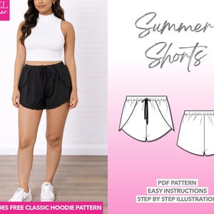 Lettuce Hem Shorts Sewing Pattern: Easy Loungewear (PDF Download XS-XXXL) Bonus Hoodie Pattern