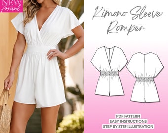 Romper Sewing Pattern Kimono Sleeve Romper Pattern Women Sewing Pattern Surplice Romper PDF Pattern Summer Playsuit Sewing Pattern