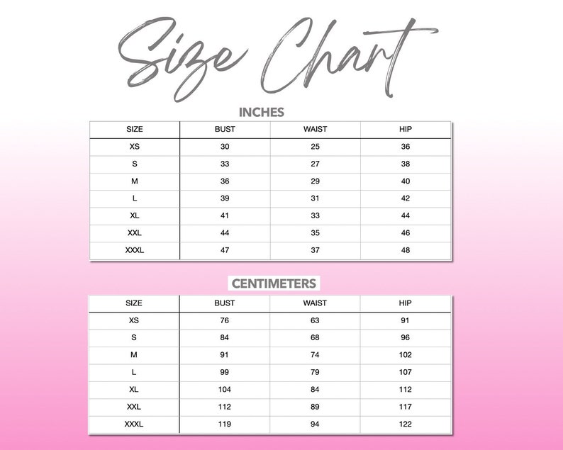 Patterns For Less size chart.