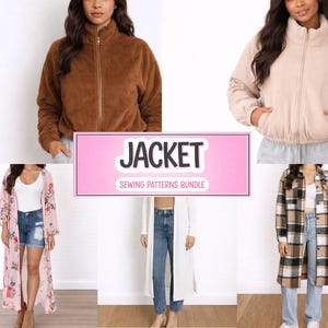 Jacket Sewing Pattern Bundle: Kimono, Bomber, Puffer, Cardigan (PDF Download XS-XXXL)