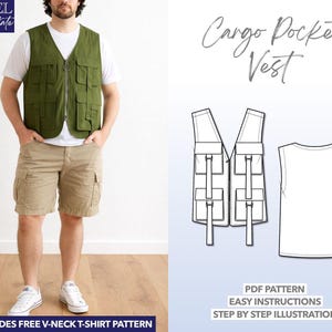 Men's Cargo Pocket Vest Sewing Pattern (PDF Pattern)