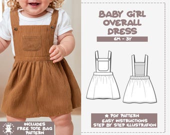 Baby Girl Dress Sewing Pattern Overall Dress PDF Pattern Kids Sewing Pattern Overall Pattern Toddler Girl Dress Sewing Pattern Baby Dress
