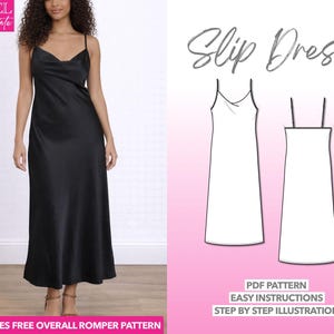 Cowl Neck Slip Midi Dress Sewing Pattern: Easy PDF (XS-XXXL) + Bonus Romper