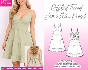 Ruffle Hem Dress Pattern Tiered Dress Pattern Cami Dress PDF Mini Dress Women Summer Dress Pattern Short Back-Tie Dress Ruffled Sundress