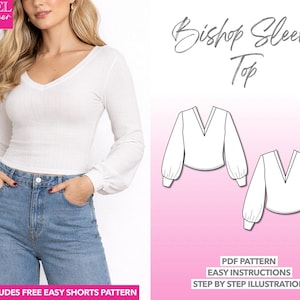 Bishop Sleeve Top Sewing Pattern Top Pattern Women Blouse Pattern Women Sewing Pattern Sweater Knit Top Balloon Sleeve Blouse Angel Sleeve