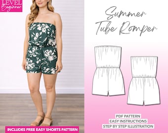 Naaipatroon tube romper: eenvoudig playsuit voor dames (pdf-download XS-XXXL)