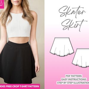 Mini Skirt Sewing Pattern Skater Skirt Pattern Women PDF Pattern Knit Skirt PDF Pattern Easy Sewing Pattern Women Skirt Pattern Easy Skirt