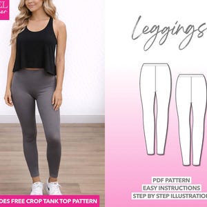 Leggings Sewing Pattern Women PDF: Easy Stretch Pants (XS-XXXL) + Bonus Crop Top