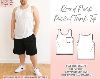 Plus Size Men's Pocket Tank Top Sewing Pattern (2XL-6XL) (PDF Pattern)