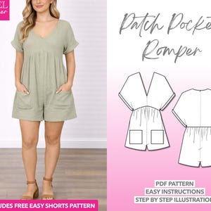 Patron de couture Combishort à manches chauve-souris : combishort à poche plaquée (Patron PDF, TP-XXXL)