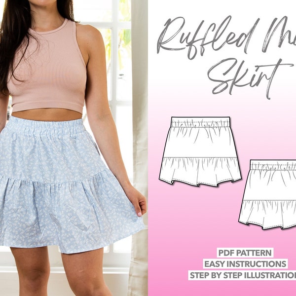 Skirt Sewing Pattern Ruffled Skirt Pattern Mini Skirt Sewing Pattern Summer Skirt PDF Pattern Women Skirt Sewing Pattern Ruffle Short Skirt