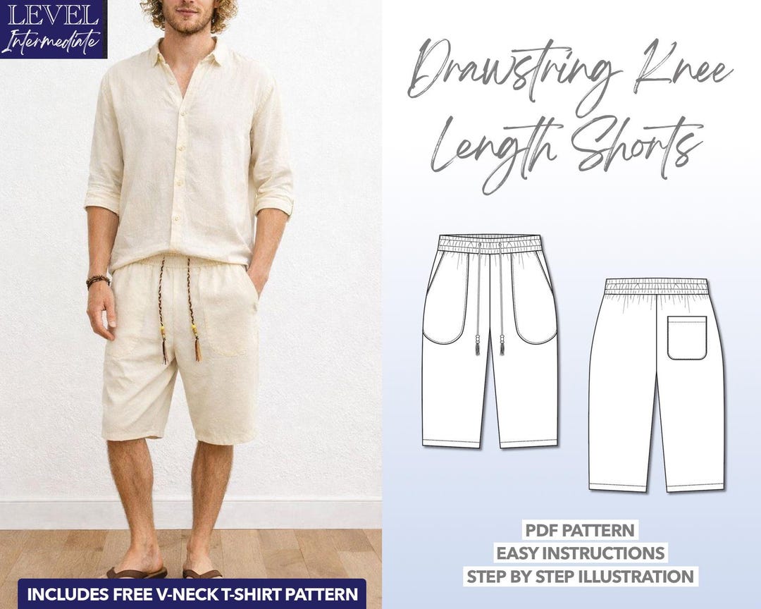 Mens Drawstring Knee Length Shorts Sewing Pattern (PDF Pattern) - Etsy