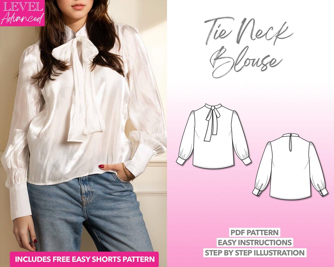 Blouse naaipatroon stropdas nek blousepatroon vrouwen