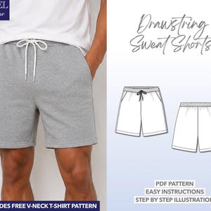 Mens Shorts Sewing Pattern Drawstring Shorts Pattern Mens Sweat Shorts Beginner Friendly Shorts PDF Sewing Pattern Exercise Shorts Athletic