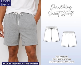 Mens Shorts Sewing Pattern Drawstring Shorts Pattern Mens Sweat Shorts Beginner Friendly Shorts PDF Sewing Pattern Exercise Shorts Athletic