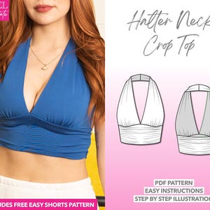 Top Sewing Pattern Halter Neck Backless Knit Crop Top PDF Pattern Crop Top Sewing Pattern Knit Top Pattern Halter Top Pattern Backless Top