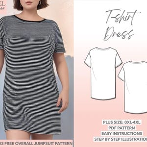Plus Size Dress Sewing Pattern 0XL-4XL T-Shirt Dress Pattern Women Sewing Pattern Knit Dress Pattern Tee Dress Sewing Pattern Trendy Dress