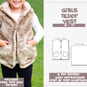 Girls Jacket Sewing Pattern 4Y-7Y Teddy Vest Pattern Kids Sewing Pattern Outerwear PDF Pattern Childs Vest Sewing Pattern Kid Jacket Pattern