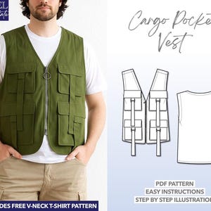 Patron de couture pour gilet homme, patron de gilet cargo homme (PDF), patron de gilet utilitaire, patron de veste, gilet d'extérieur, gilet tactique, gilet de survie