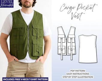 Mens Vest Sewing Pattern Mens Cargo Pocket Vest Pattern PDF Utility Vest Pattern Jacket Pattern Outdoor Vest Tactical Vest Wilderness Vest