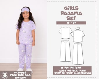 Girls Pajama Set PDF Sewing Pattern – PDF Download (1Y–8Y)